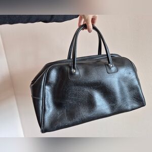 Vintage Doctor Style Bag Black Faux Leather